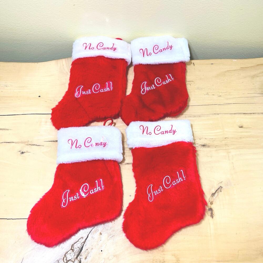 Vintage Christmas Stocking NO CANDY JUST CASH Mini Gift Bag